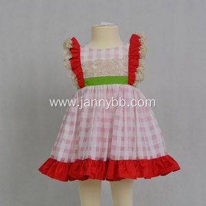 baby summer dress pink check lace dress